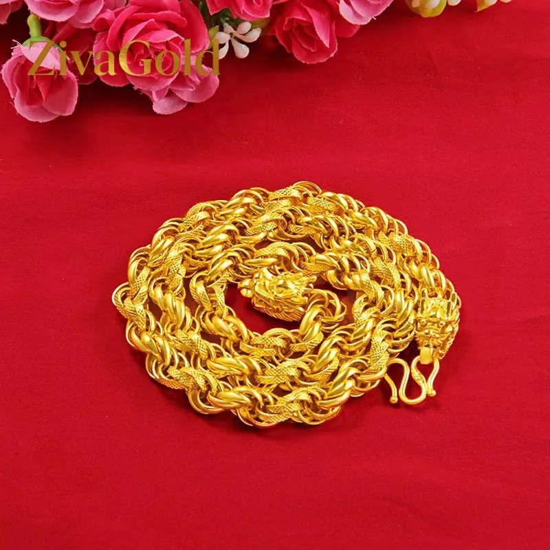 

ZivaGold 24K Gold AU999 Twist Dragon Head Men's Necklace - Premium craft, sleek twist, vivid dragon, thoughtful gift