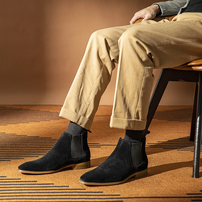 الرجال تشيلسي الأحذية الجلدية الصلبة الجلود الرجعية عارية الأحذية رجال الأعمال الأحذية