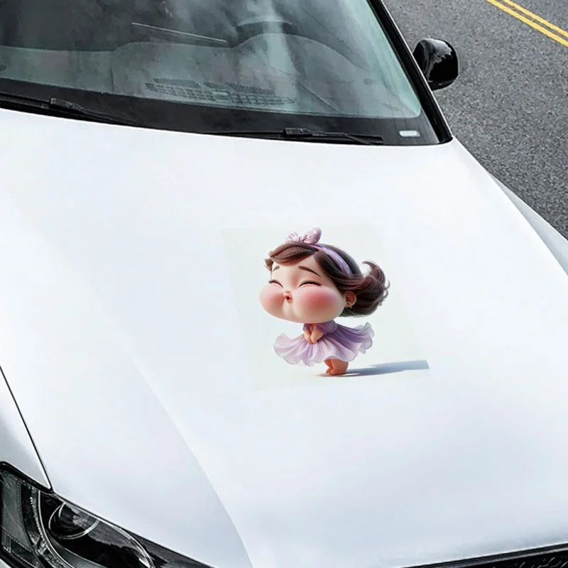 1Pc Cute Chubby Girl Purple Polka Dot Bow Dress Waterproof Vinyl Sticker for Car Motorcycle Helmet Bottle Laptop Window Wall view 5