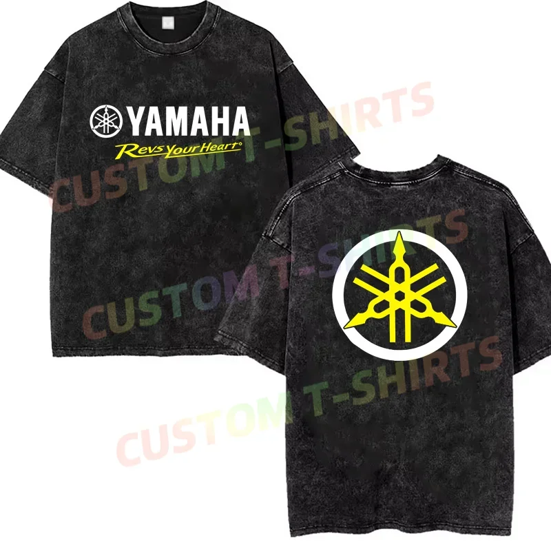 2024 Summer Vintage Cotton Washed Yamahas Revs Your Heart T-Shirt Loose T Shirts Men Y2K Hip Hop Top Tee