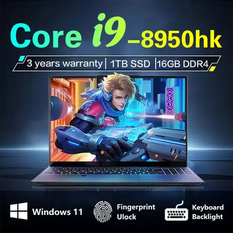 15.6인치 코어 i9 8950HK 노트북 컴퓨터 윈도우 11 프로 지문 인식 노트북 16GB DDR4 1/2TB SSD 오피스 학습 게임용 노트북