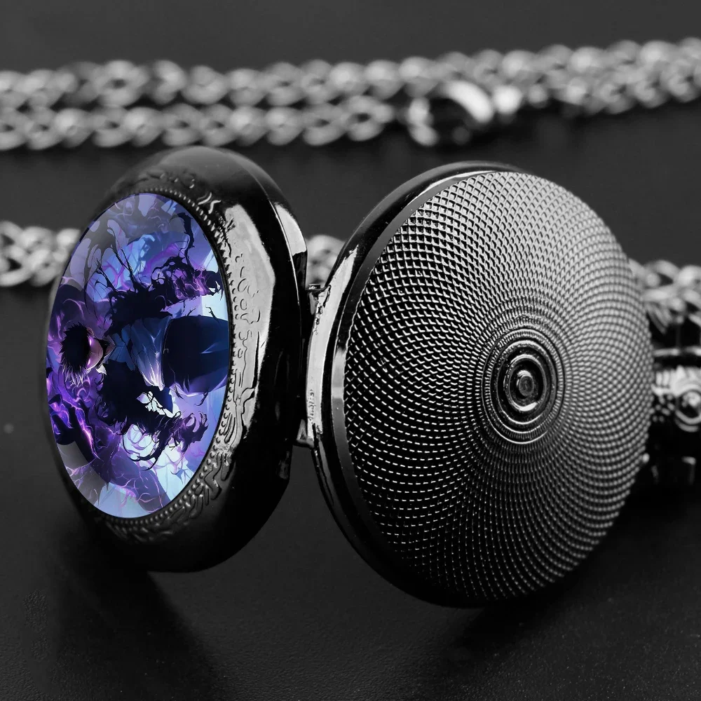 Anime Solo Leveling Glass Dome Pocket Watch with Chain Necklace Vintage Quartz Pendant Watches Mens Women Gift