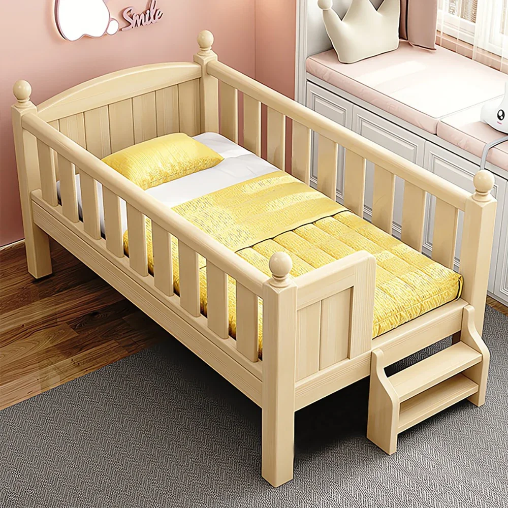 Fashion Children Furniture Solid Expandable Wood With Guardrail Splicing Wide Kids Movable Boy Girl Baby Beech Bed