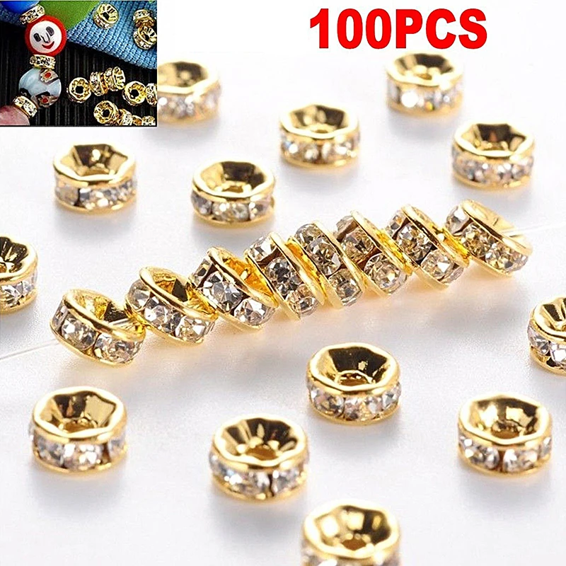 100pcs Silver Gold Crystal Rhinestone Rondelle Spacer Beads DIY 6mm 8mm New Fashion