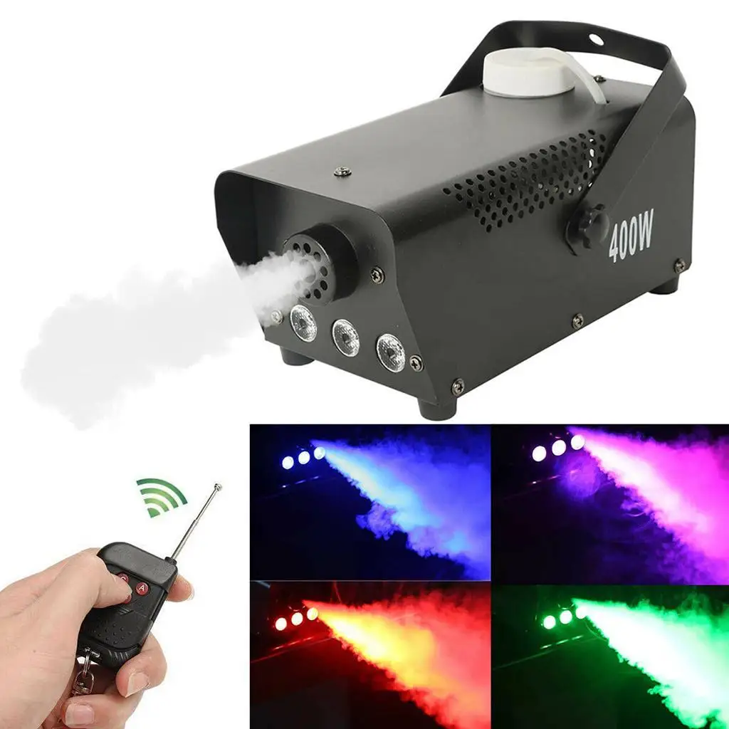 آلة دخان الضباب البلاستيكية 400 واط RGB LED أضواء المرحلة تأثير لاسلكي عن بعد
