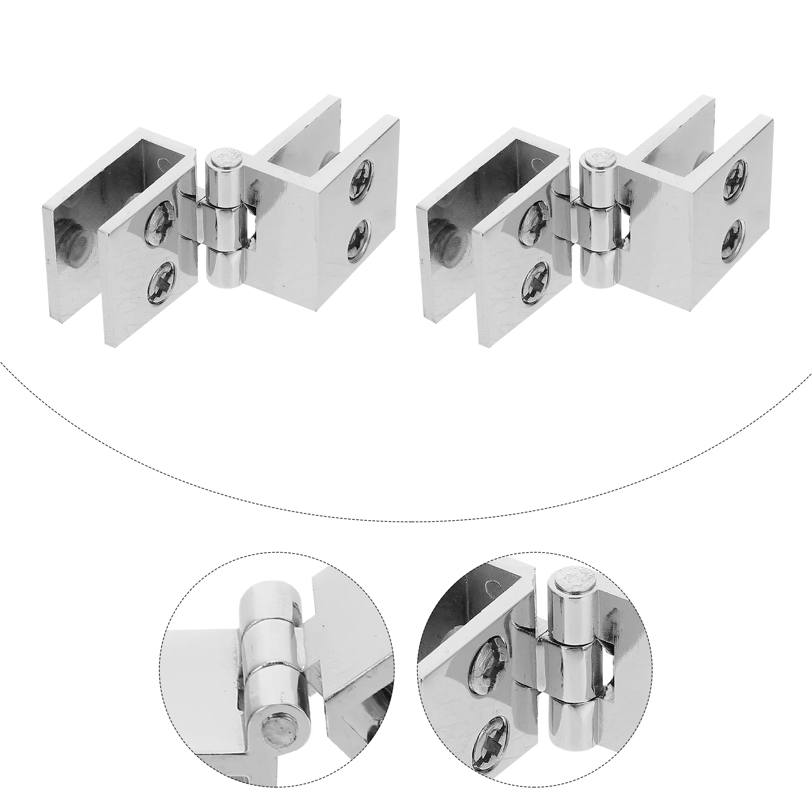 2 Pcs Glass Door Hinge Non-perforated Display Cabinet Drilling Clamp Zinc Alloy Gate