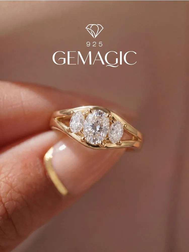 Ring aus 925er Sterlingsilber mit goldfarbenem Design, eiförmigem Zirkon, für Damen, Verlobung, Hochzeit, luxuriöser, hochwertiger, edler Schmuck – Detail 1