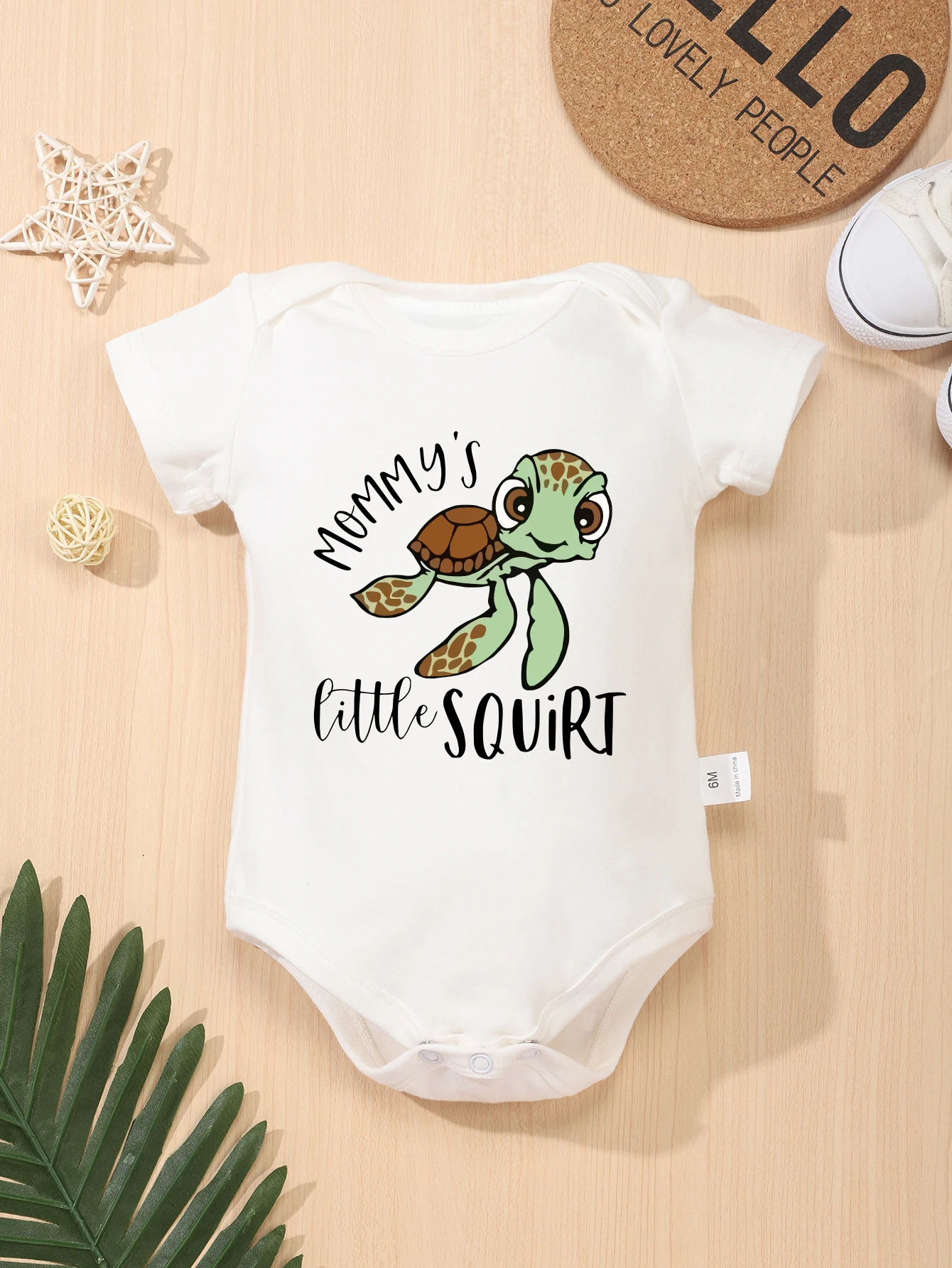 Cute Animal Baby Boy Bodysuit Mommy\'s Little Squirt Sea Turtle Print Cartoon Newborn Clothes Cotton Cozy Skin-friendly Romper