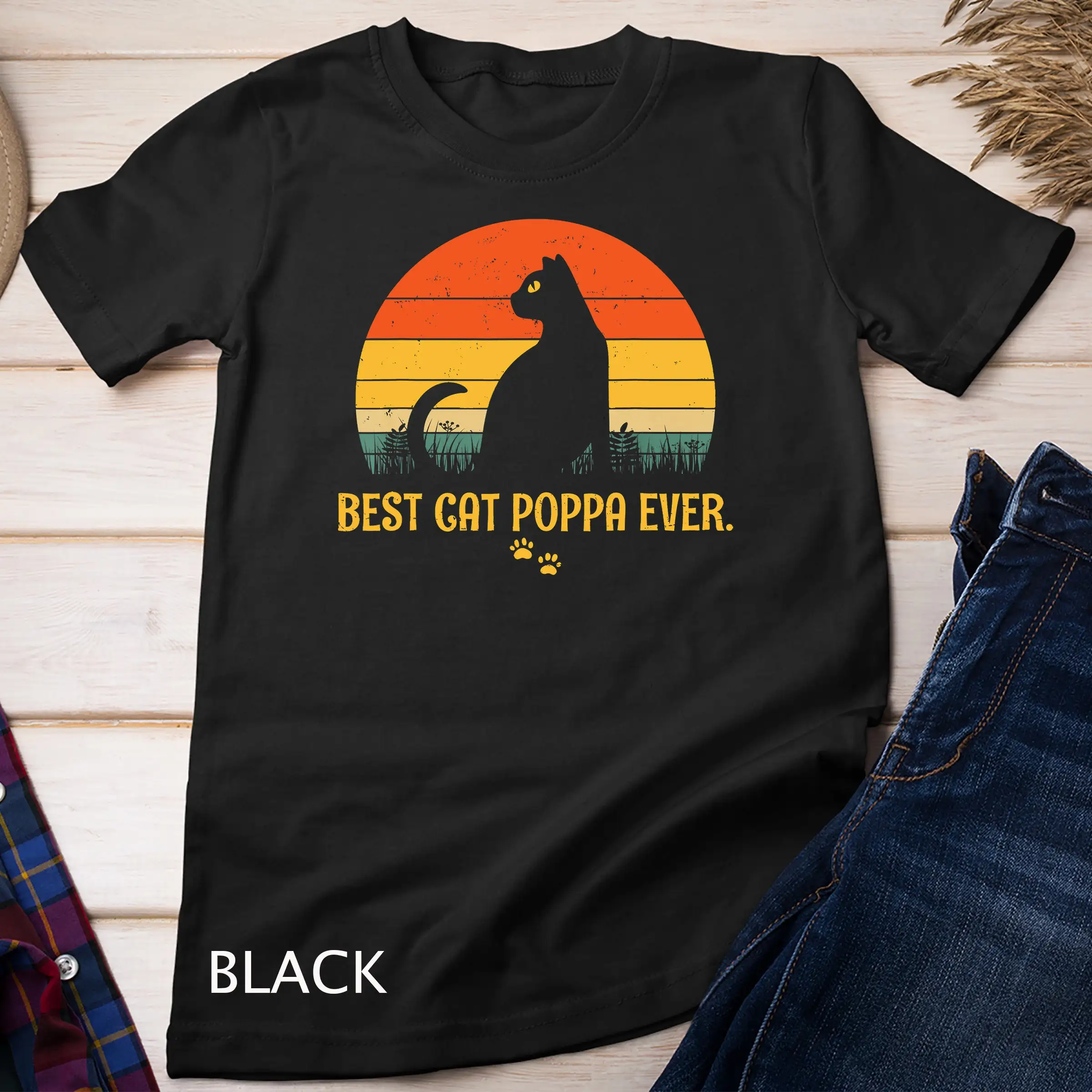 Vintage Best Cat Poppa Ever Lovers T Shirt Sweat