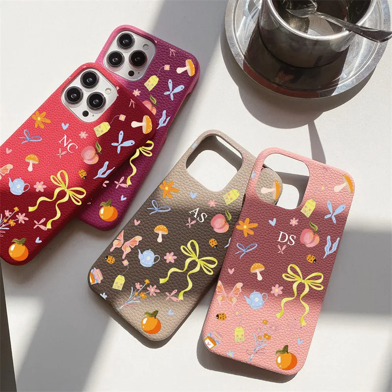 Персонализированный кожаный чехол с бантом и бабочкой для iPhone 11, 12, 14, 13, 15 Pro Max XS XR 14 16 Plus, роскошный жесткий чехол из искусственной кожи