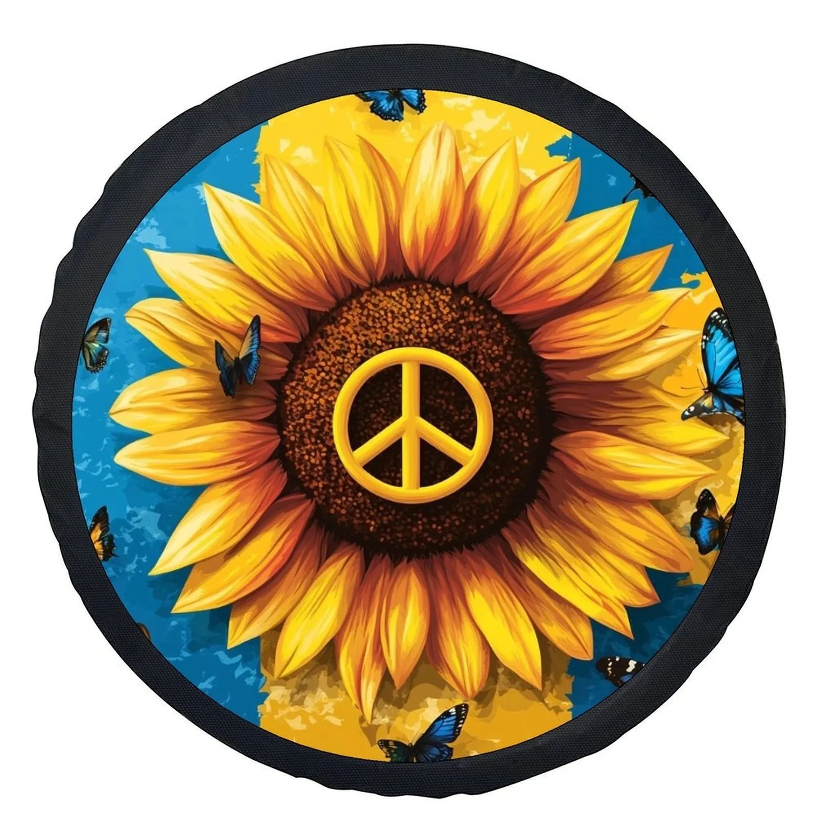 

Sunflower Peace Sign Tire Cover Durable Polyester Spare Wheel Cover Patriotic Vehicle Accessory