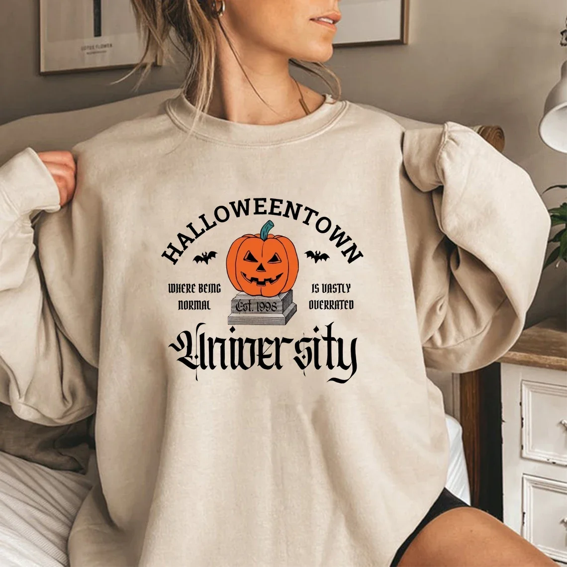 

Halloweentown University Sweatshirt Halloween Costume Fall Sweater Unisex Spooky Season Crewneck Sweatshirt Long Sleeve Pullover