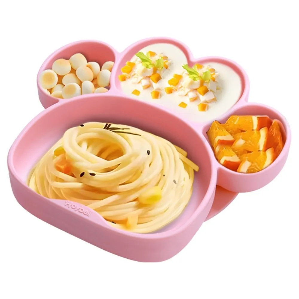 

Non-Slip Cat Paw Suction Dinner Plate Durable Waterproof Divided Silicone Suction Plate Sturdy BPA-Free Kids Feeding Tableware