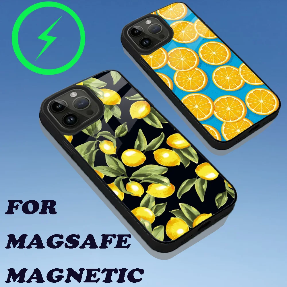 Fruit Lemon Phone Case For iPhone 15,14,13,12,11,Plus,Pro,Max Mini Magsafe Magnetic Wireless Charging