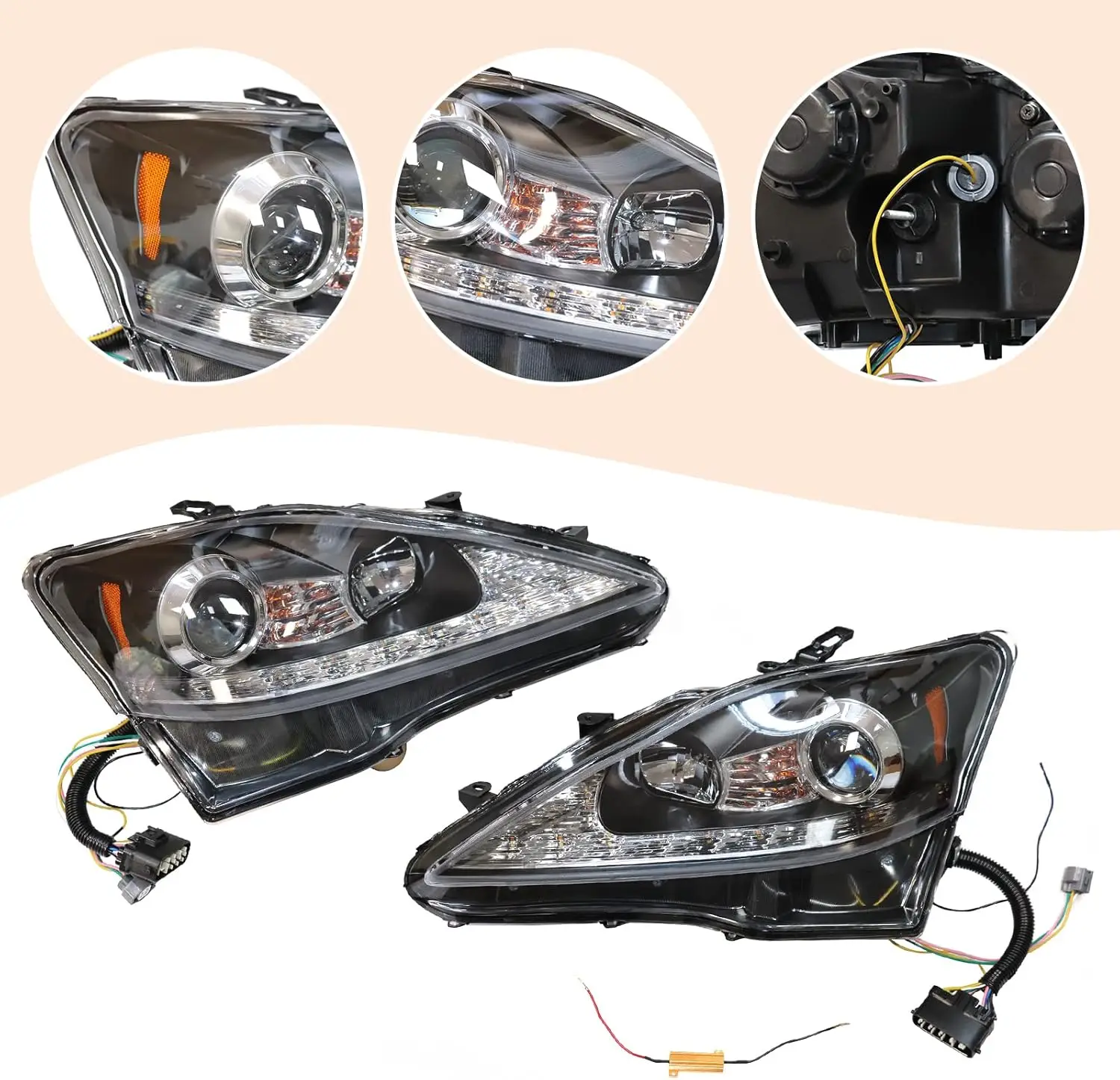

For Lexus IS250 IS350 2006-2010 Front Halogen Headlights Assembly, Left Driver & Right Passenger Side Head Lights w/LED DRL