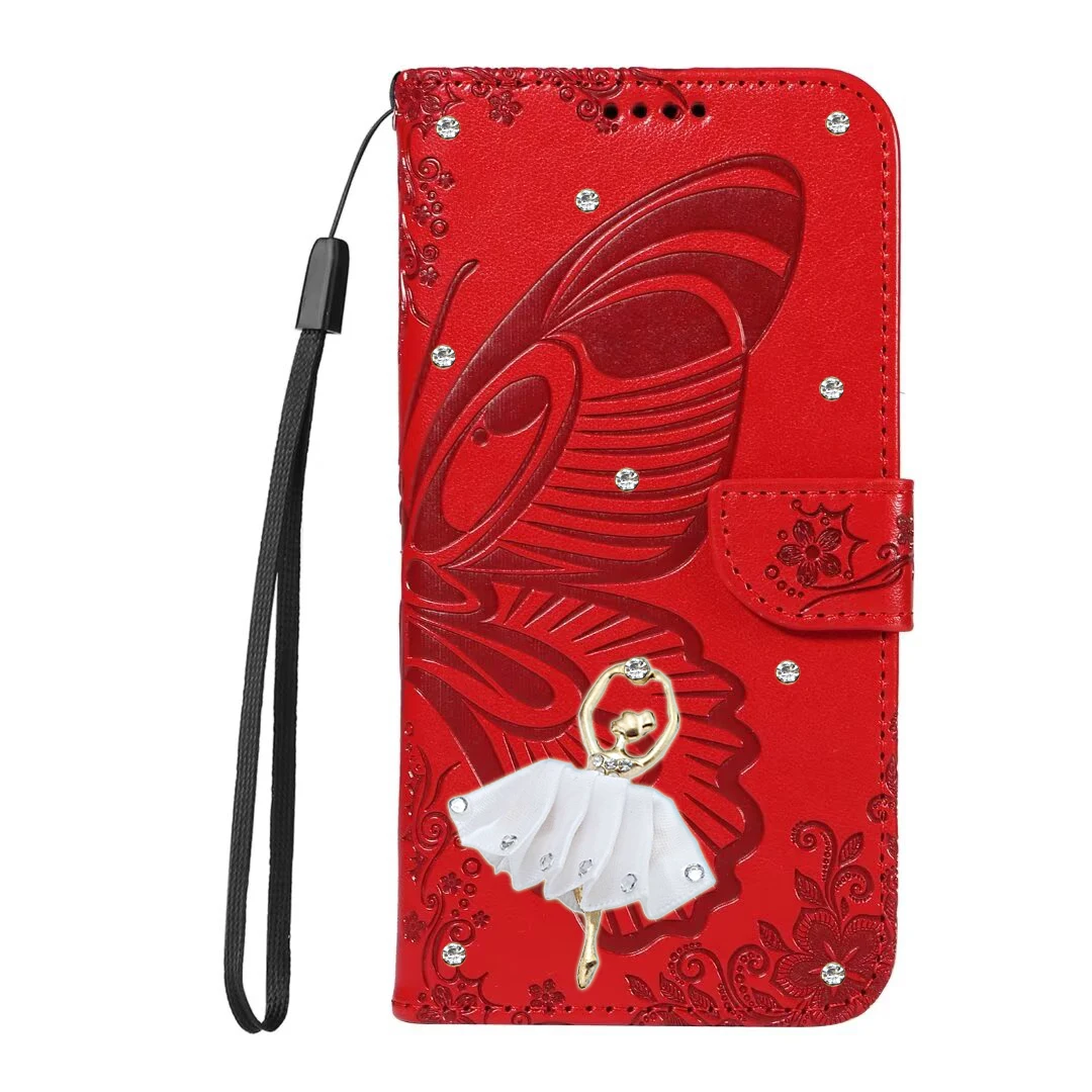 

Butterfly Leather Phone Case for Samsung Galaxy S24 Ultra Girls funda solid color vintage leather coque flip cover