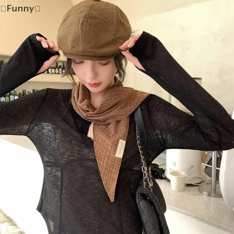 [مضحك] وشاح مثلث منقوش محبوك بمزاج الراقية شال دافئ الحجاب متعدد الوظائف وشاح صغير غير رسمي