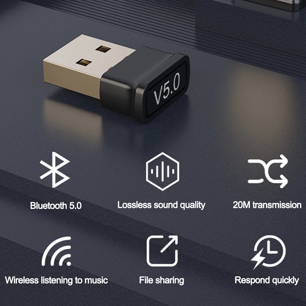 Adaptador inalámbrico USB Compatible con Bluetooth, Mini Dongle 5,0, receptor de sonido de música para ordenador, PC, portátil, ratón