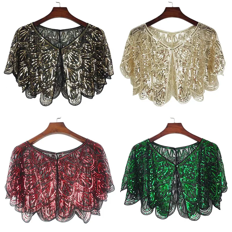 Women Beaded Lace Short Shawl Sequins Summer Evening Party Shoulder Cover Fashion Knitwear​​