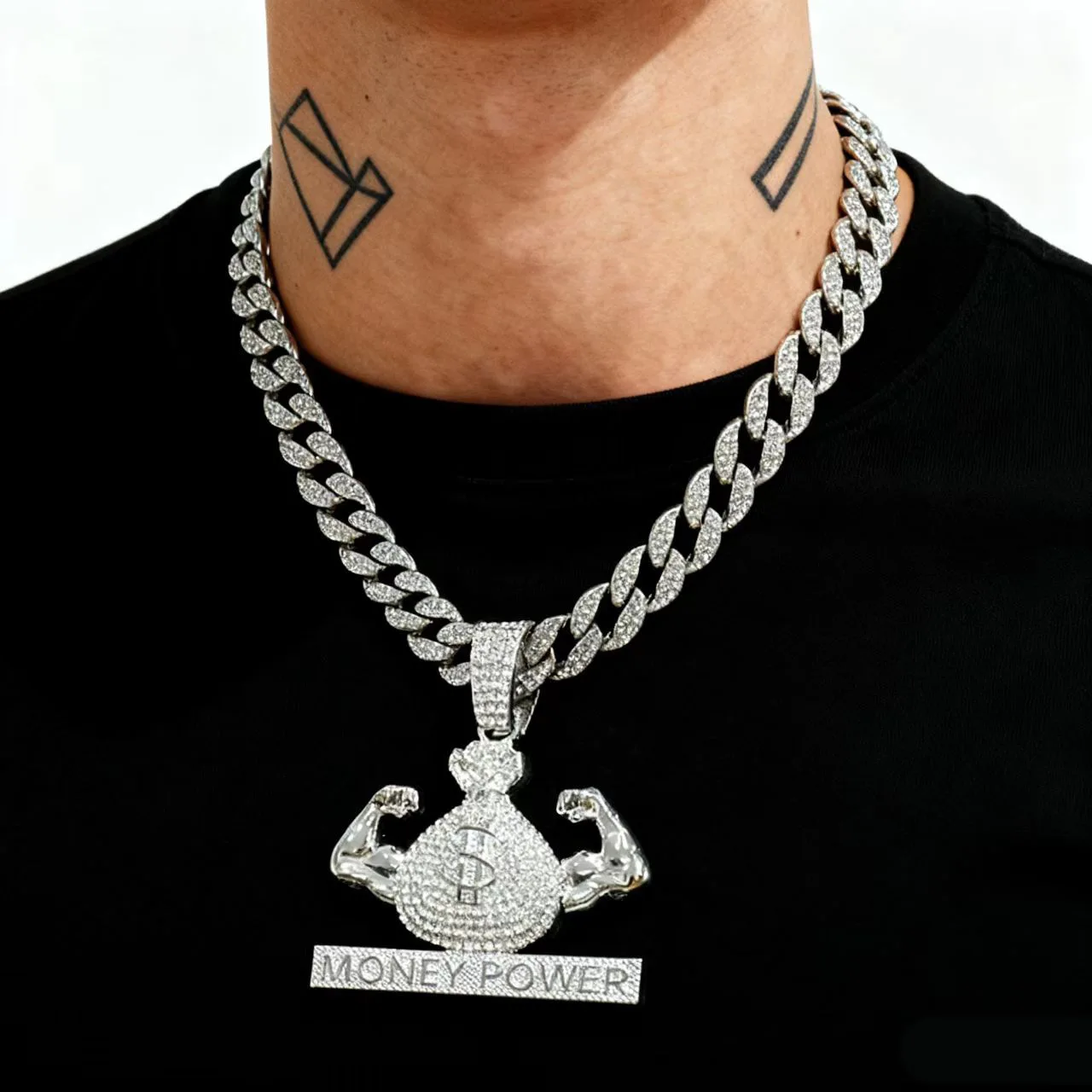 

DIY accessories INS European and American popular dollar $symbol muscle money bag pendant MONEY POWER hip hop necklace men's jew