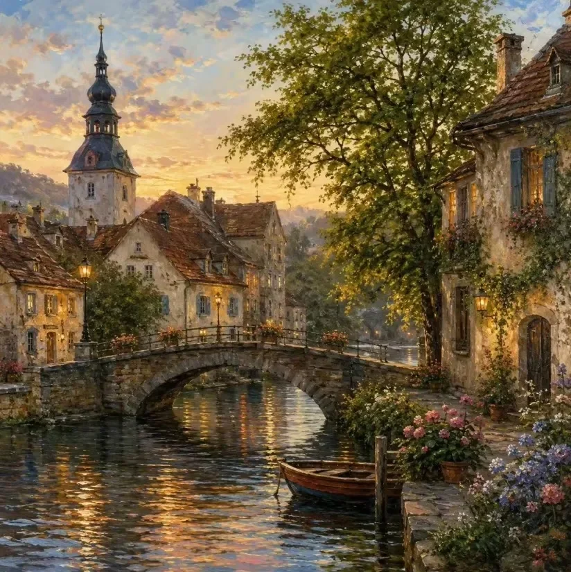 Adult Jigsaw Puzzle 1000PCS Puzzle Romantic European Town Water Scenery Paper Puzzle Decorative Painting Exercise Brain Thinking