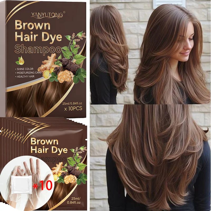 

10 packets of quick brown shampoo, herbal pigment hair dye that turns hair brown in 5 minutes, hair dye shampoo.