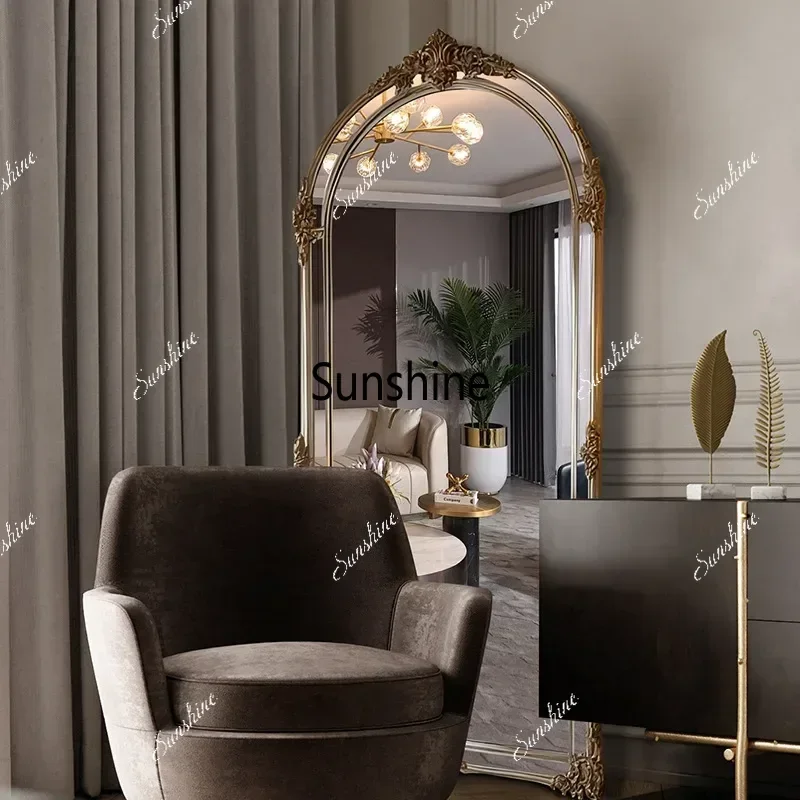 French vintage full body mirror arched floor mirror wooden Nordic style home cloakroom fitting mirror wall mounted dressing mirr