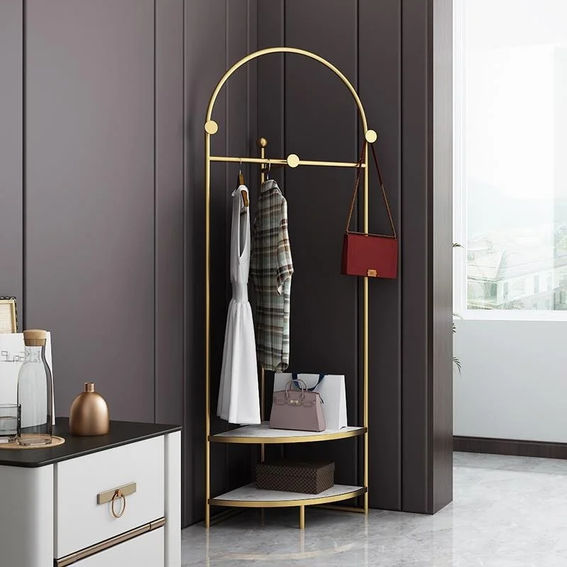

Custom Nordic INS Bedroom Clothes Rack Floor-standing Home Bathroom Corner Light Luxury Double Rod Coat Rack