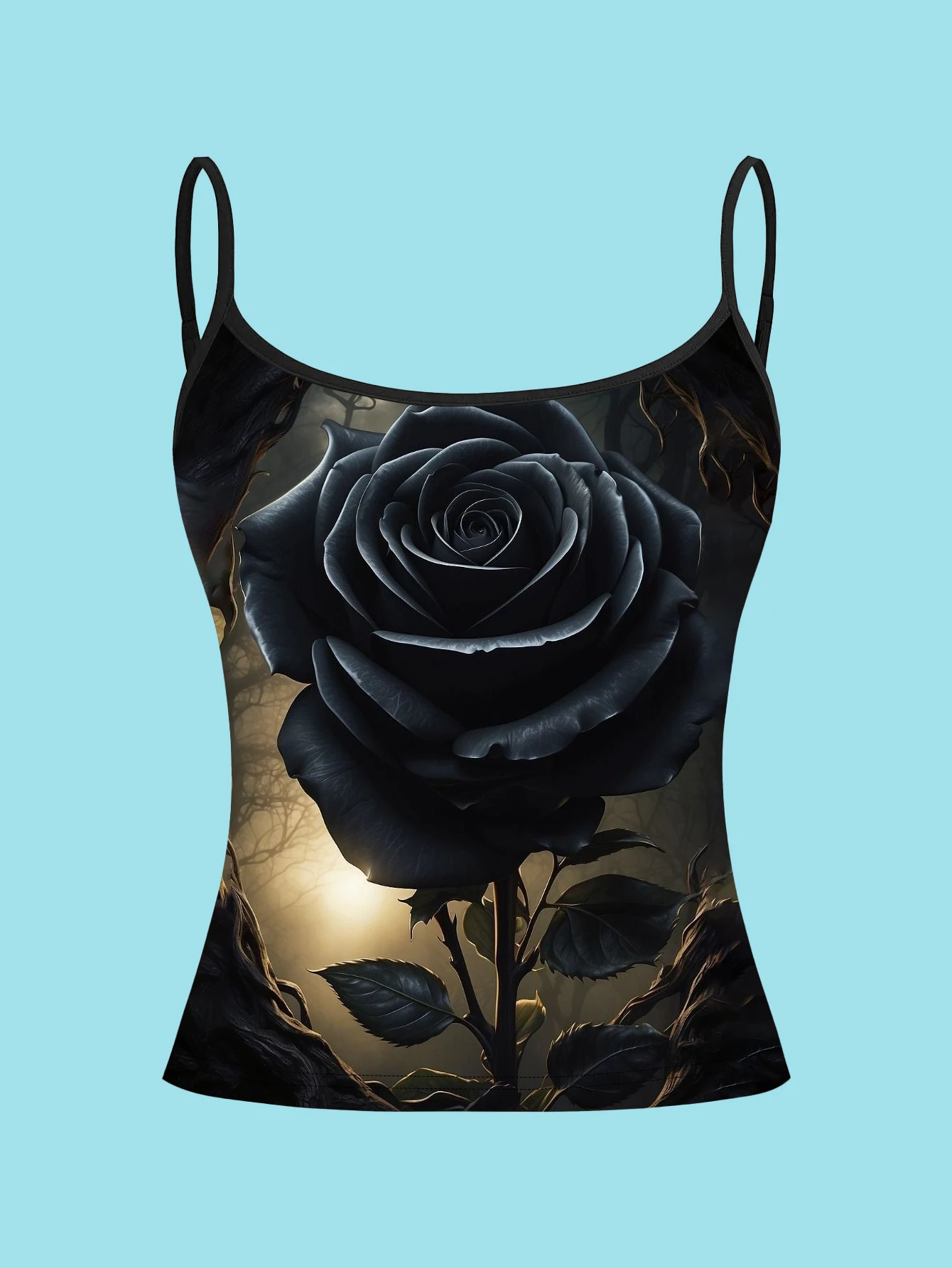 3-Piece Set of Dark-Toned Alluring Rose Print Camisoles for Women, Flame Black, Red Rose, Purple Rose Slim-Fit Sleeveless Spicy Girl Inner Wear Tops