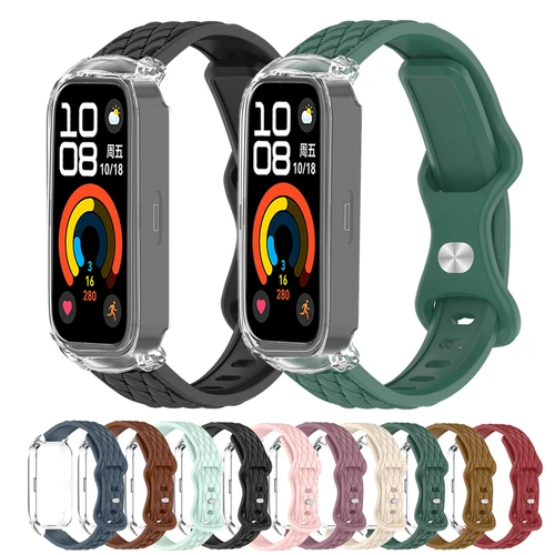 Correa de muñeca de silicona suave para Huawei Band 6 7 8 9 10 pulsera cinturón 3D funda con correa para Huawei Band 10 9 8 Accesorios