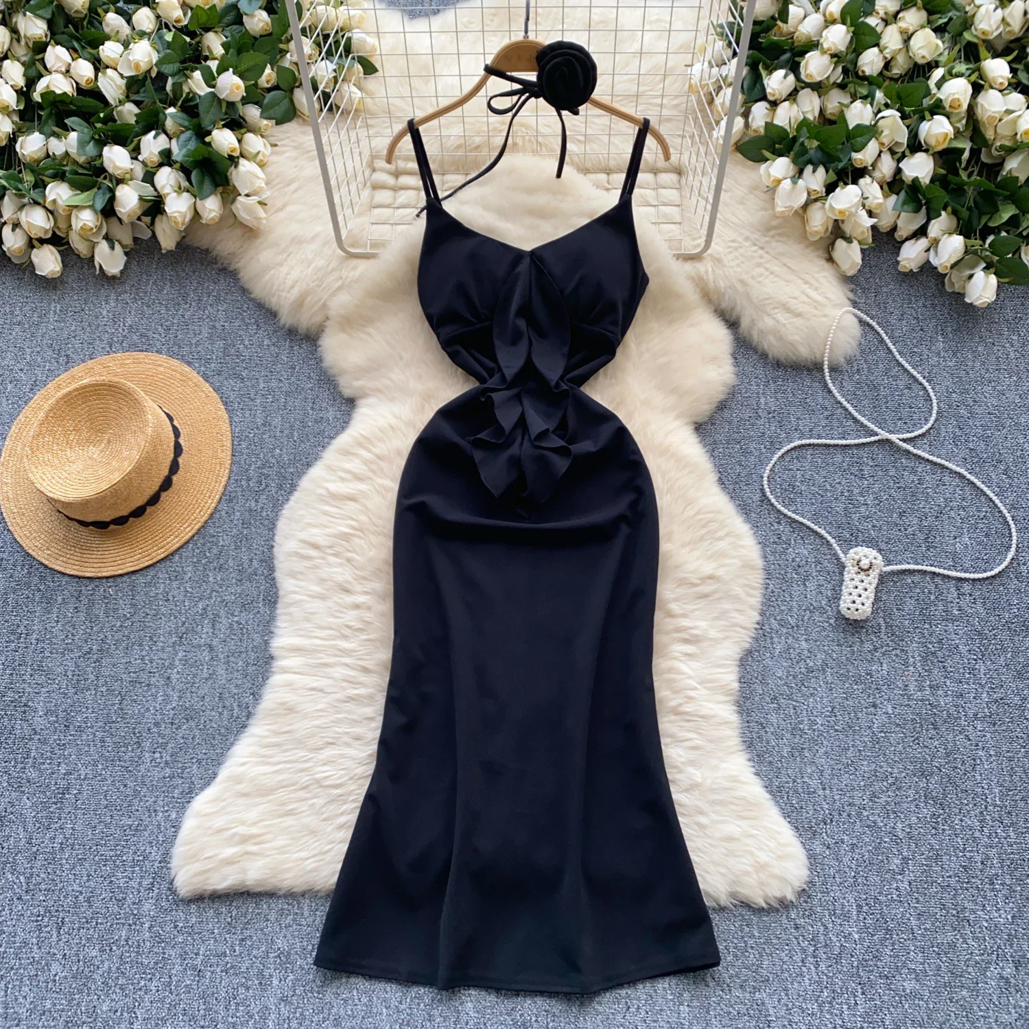 Elegante dolce Backless Ruffle Patchwork a vita alta Slip Dress coreano Fashion Fairy Vestidos donna Beach tromba Dresses