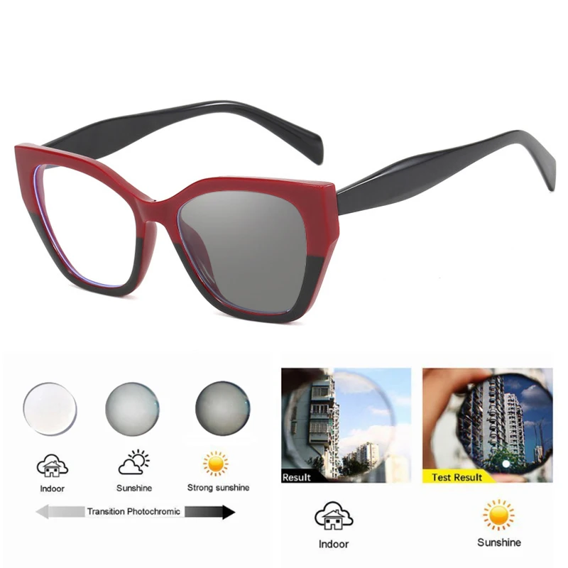 Cat Eye Photochrome Myopie Gläser Frauen Outdoor Drehen Grau Kurzsichtige Brillen Weibliche Klassische Rezept Optische Gläser – Detail 5