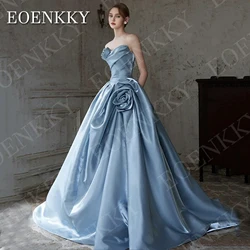 EOENKKY Women Princess Prom Dresses 2026 Blue Luxury Strapless Glossy Satin V Neck Banquet Dress Sleeveless Party Customized