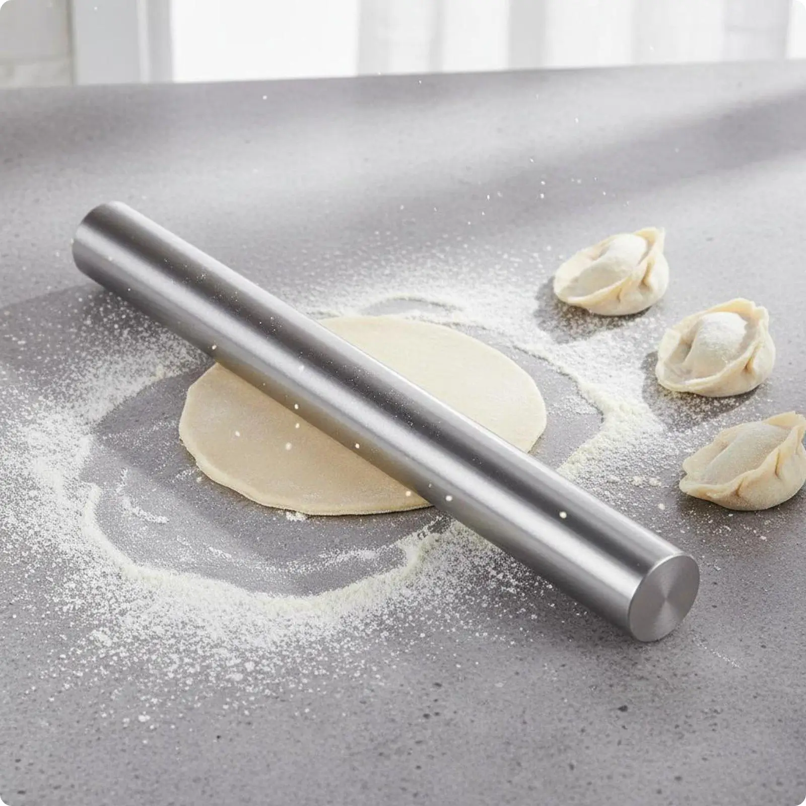 Baking Rolling Pin for Dough Stainless Steel Hollow Roller Nonstick Kitchen Tool for Pizza Pastry Fondant Work