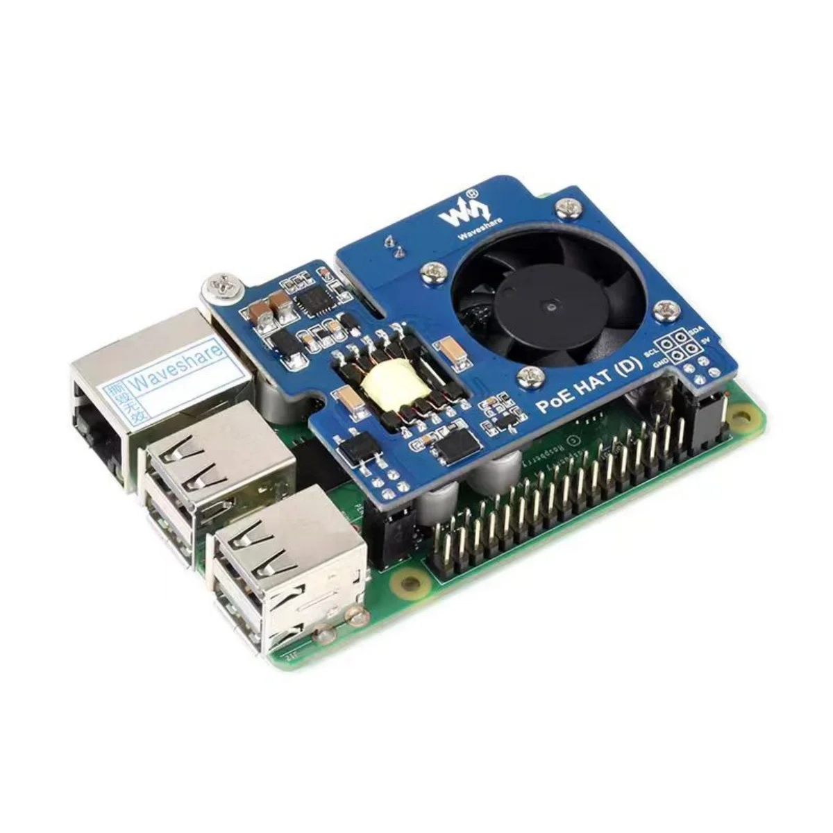 Raspberry Pi 4B expansion board POE Ethernet power module with cooling fan can be connected to official shell