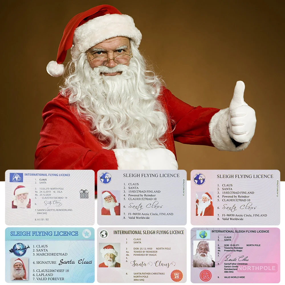 5/10pcs Creative Santa Claus Flight License Christmas Eve Driving Licence Christmas Kids Gift Home New Year Xmas Tree Decoration