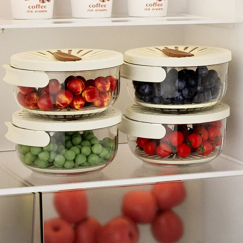 Nova tigela de drenagem multifuncional geladeira caixa de preservação de alimentos alça dobrável limpeza não molhada cesta de drenagem de mão