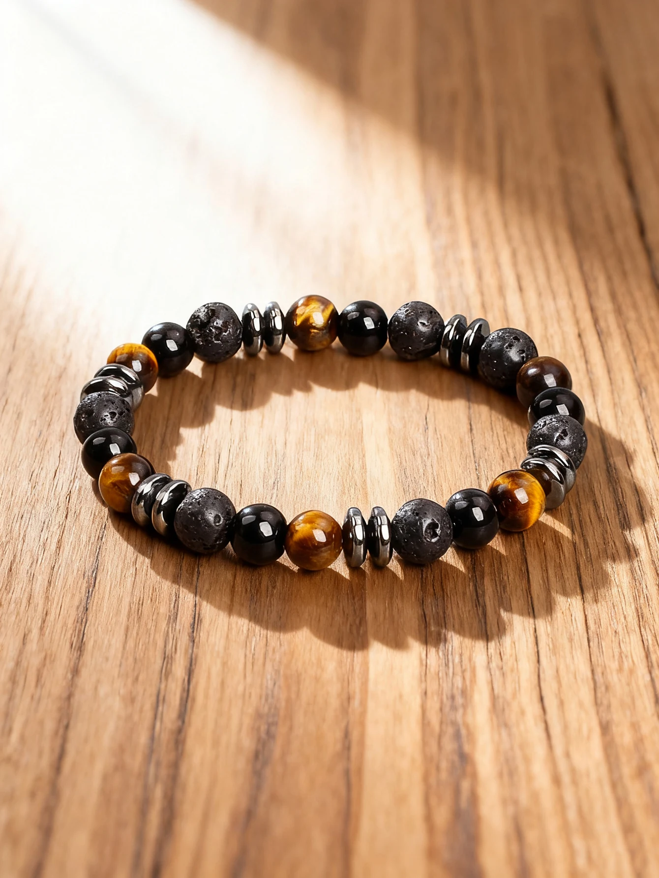 Tiger Eye Onyx Hematite Beads Bracelet With Volcanic Lava Stone For Grounding Courage Protection Vigour Natural Gemstone Jewelry