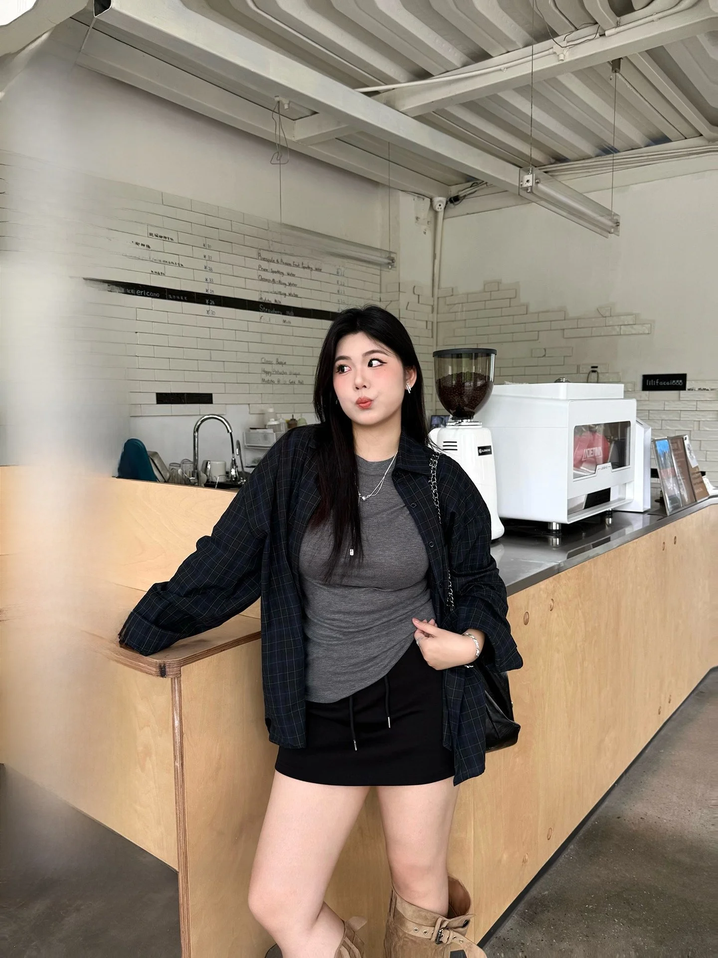 

NINI ONE American Sle Loose Plaid irt Slimming Long Sve Retro Design Casual Faion plus Size Women's irt