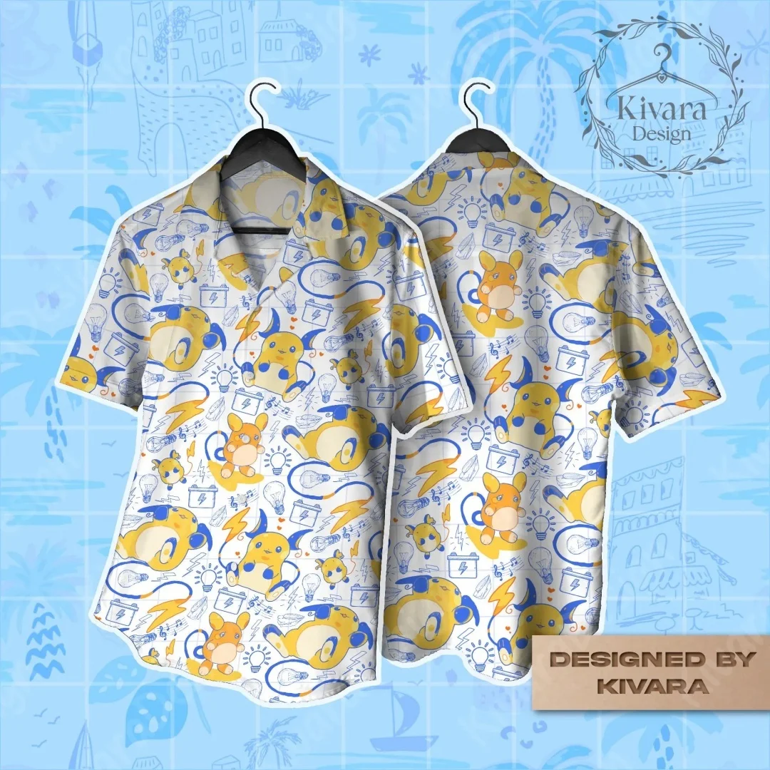 Raichu Cute Hawaiian Shirt Pokémon Anime Inspired Shirt Gift Summer Leisure Men's T-Shirt Children's Clothing Tee Y2k Woman ﻿