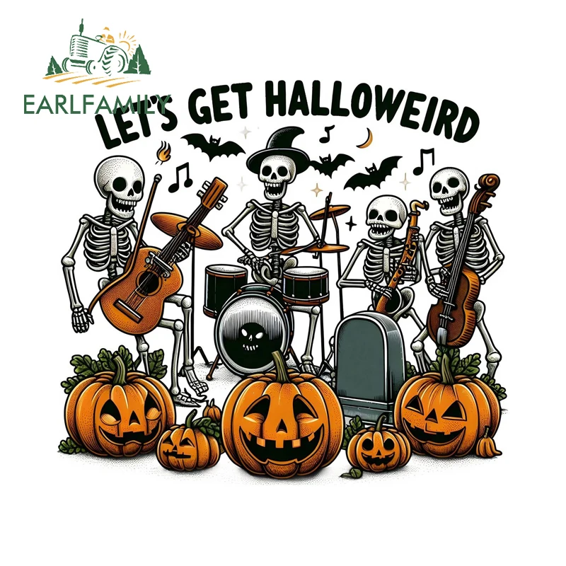 EARLFAMILY Let's Get Halloween Car Stickers Funny Skull Singing and Dancing Trunk Car Accessoires Decal Graffiti Laptop Decals