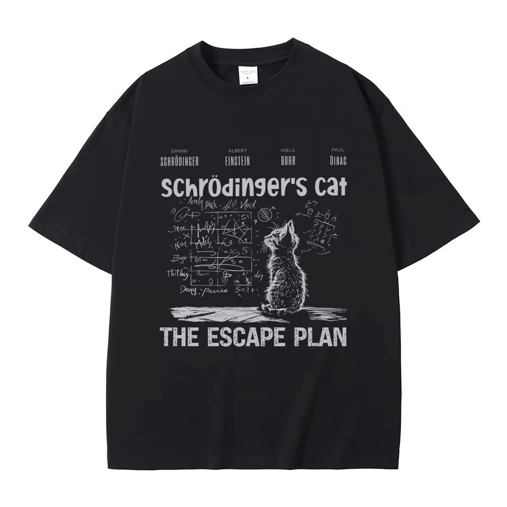 Schrodinger Cat The Escape Plan Funny Meme Print T-shirt Men Women Casual Cotton Vintage T Shirt Men's Fashion Oversized T-shirt