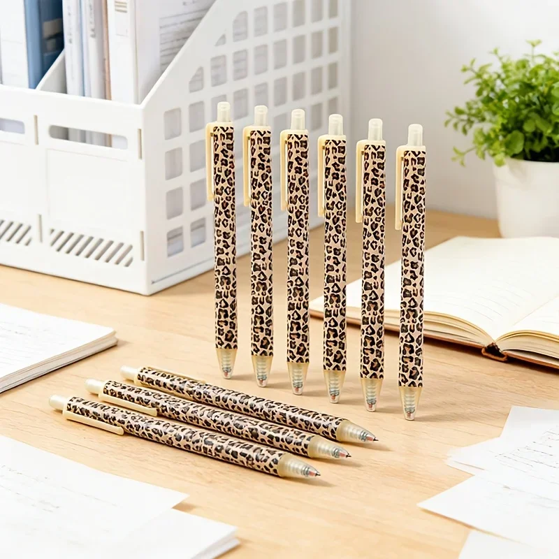 10pcs Leopard Print Retractable Ballpoint Pens – Stylish 1.0Mm Smooth Writing Office Stationery Set, Black Ink, No Cap