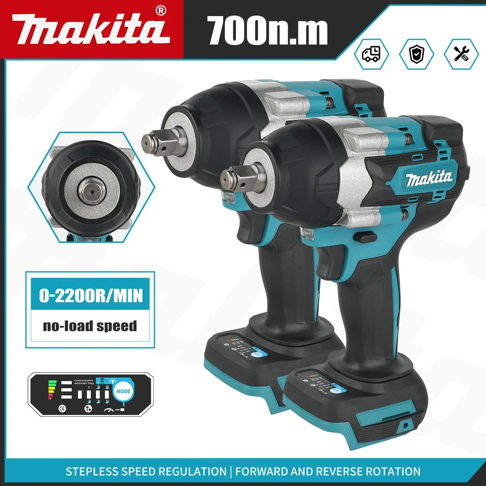 For Makita DTW700 Cordless Impact Wrench M10-M24 Bolt Capacity Stepless Speed Control Farm Machinery Disassembly Power tools