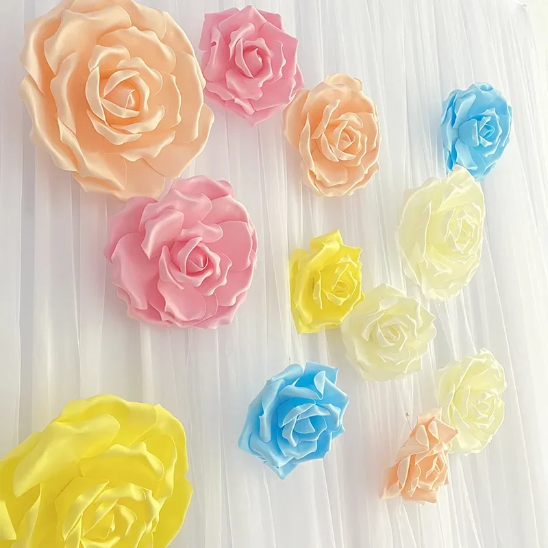 Rosa artificial grande para decoração de casamento, flor em grande escala, fundo em espuma de PE, flor de rua, bricolage, 35cm