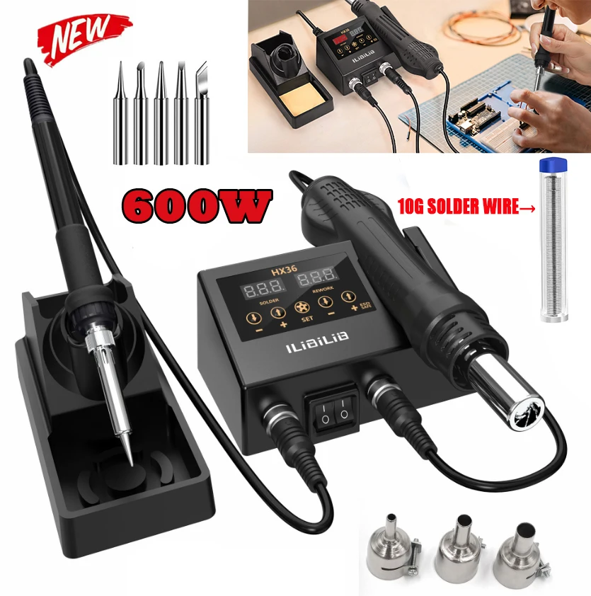 ILIBILIB Digital Soldering Station, 600W Equivalent W/Precision Heat Control (356°F to 932°F) and Built-in Transformer. ESD Safe