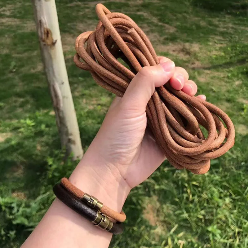 5m Cowhide Leather Rope DIY Jewelry Making for Bracelet Durable Circle Flat Leather Strips Bar Hand Woven Sewing Handbag Crafts