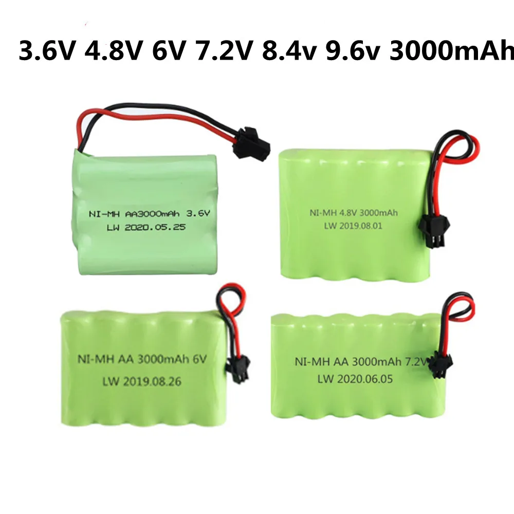 3.6V 4.8V 6V 7.2V 8.4v 9.6v 3000mah NI-MH Battery For Rc toy Car Tanks Boat Gun AA 3.6 v nimh Rechargeable battery SM Plug