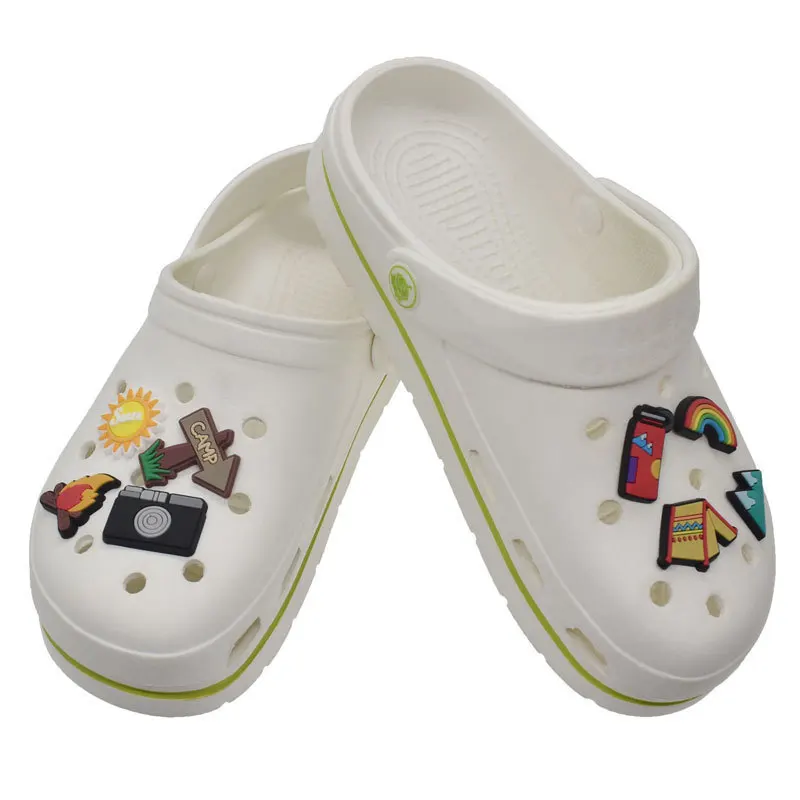 Camping Schuh Charms Zubehör PVC Sun Temp Mountain Kamera Regenbogen Schuh dekoration für Armband Clog Zubehör Unisex DIY