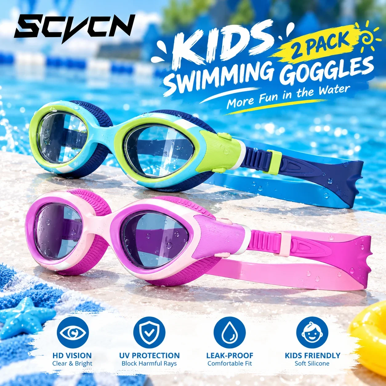 2 PACK SCVCN Kids Swim Eyewear Boys Girls Professional Swimming Goggles Anti-fog Waterproof Swim Glasses for 2026  Swim Goggles